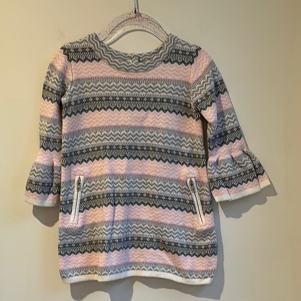 Girls Pink and Gray Patterned Sweater Dress